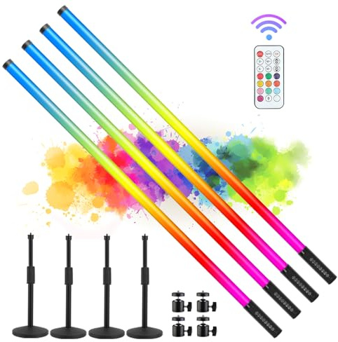 ZDMDRGB 4 Stück 5000mAh batteriebetriebene 1,2m RGB-LED-Leuchtröhre mit Ständer, farbige Video-Stablichter für 360° Fotokabine, Studio, Tanzclub, Party, Hochzeitsfeiern und Bühnenbeleuchtung