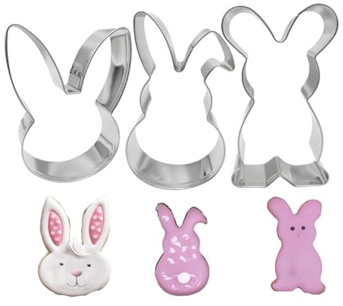 Ausstechformen-Set Osterhasen, silberfarben, 3-teilig, 9 cm, 8,5 cm, 8 cm, Feiertagsmotiv, Ausstechformen aus Edelstahl, Ausstechformen, Küche und Esszimmer, Backzubehör
