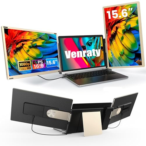 Venraty Upgraded 15.6 Laptop Screen Extender,FHD 1080P IPS Triple Laptop Screen Extender,2 Detachable Screens Design Monitor Extender for 13-17.3 Laptops (Mac, Wins, Android, Dex)