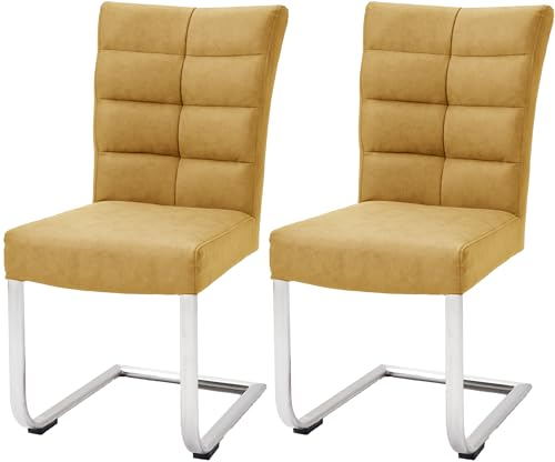Schwingstühle >Muri< (2er Set), Moderner Esszimmerstuhl, 130 kg belastbar, Edelstahl gebürstet, Sitzbezug Curry PU Argentina, B46xH96xT64 cm, inkl. Montageanleitung