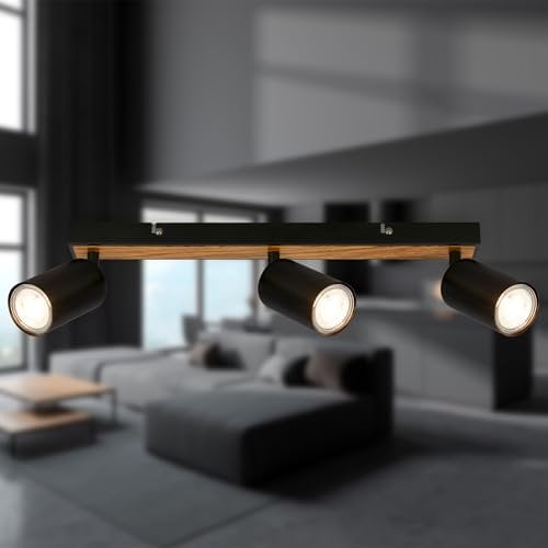 Briloner - Focos LED Interior Techo Orientable, Casquillo 3x GU10, Máx. 9 W, Lamparas de Techo Salon, Lampara Techo, Plafones para Techo LED, Candeeiro Teto, Focos LED, Luz LED, 44 cm, Negro