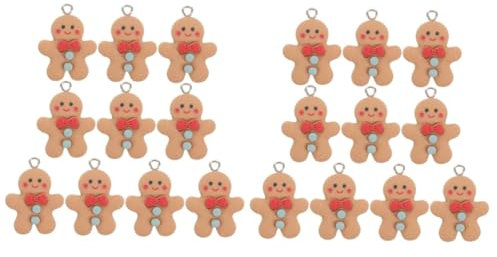 STOBOK 20 Pcs Gingerbread Man Earrings Christmas Charms for Jewelry Making Bracelet Pendant Hanging Ornament Resin