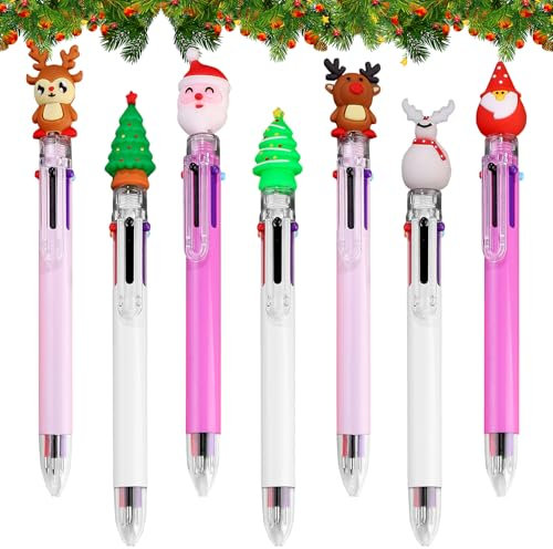 SOETDERT Weihnachten Kugelschreiber, 7 Stk Mehrfarbig Stifte, Einziehbare Kugelschreiber 6-in-1, Weihnachtskugelschreiber, Weihnachtsbaum Stift Set für Kinder Geschenk Partytütenfüller