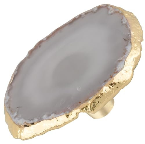 Nupuyai 4 Stück Achatscheibe Möbelknöpfe, Kristall Achat Stein Schrankknöpfe Messing Türknöpfe Dekorative Edelstein Schubladenknöpfe Griffe für Schrank, Kommode, Kleiderschrank