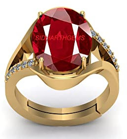 INDIA MADE Verstellbarer Ring mit natürlichem Rubin Manik 9,25 Karat, vergoldet mit Rashi Ratan Geburtsstein, verstellbarer Ring für Männer und Frauen – 12954 Silber Saphir, Silber, Erstellter Saphir