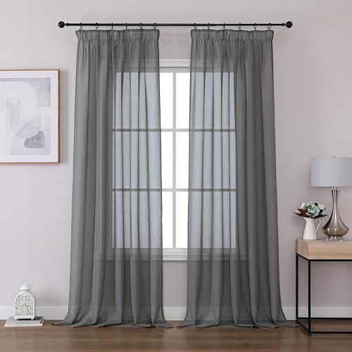 Joydeco 2er Set H260 x B140 cm Grau Sheer Voile Vorhänge für Schienensystem Durchlässig Extra Lange Curtains Schiene Gardinen Schlafzimmer Wohnzimmer