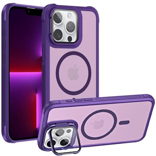 Verco Funda para iPhone 13 Pro funda magnética híbrida con protector de cámara plegable compatible con MagSafe funda translúcida mate lila