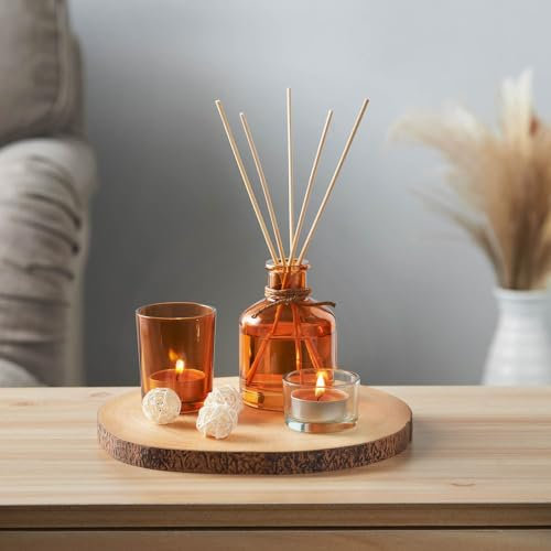 New 5pcs Decorative Fabulous Fragrances Reed Diffuser Set 100ml With Tealight Glass Holder And Stylish Woodeen Tray Any Room Home Decor Gift - A53