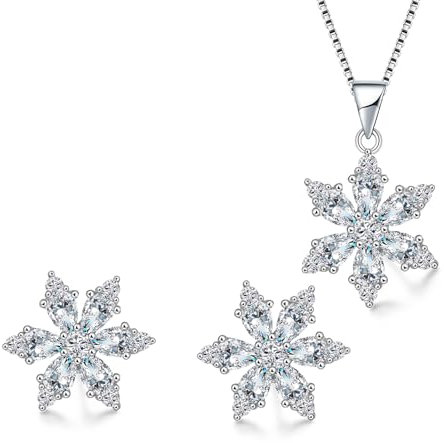 Glintara Silber Weihnachten Schmuck Set, 925 Sterling Silber Weihnachts Schmuckset, Hypoallergen Schneeflocke Halskette & Ohrstecker Set mit Zirkonia, 45cm Silberkette mit Anhänger & Ohrstecker Set