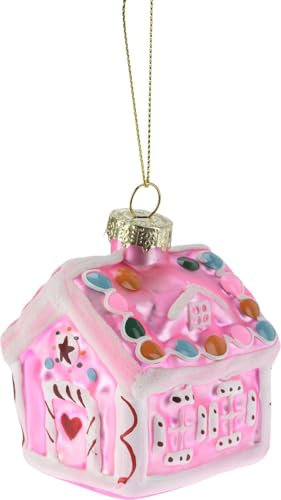 ZauberDeko Christbaumschmuck Lebkuchenhaus Rosa Pink Glas Weihnachten 8cm Hoch, Farbe:Rosa