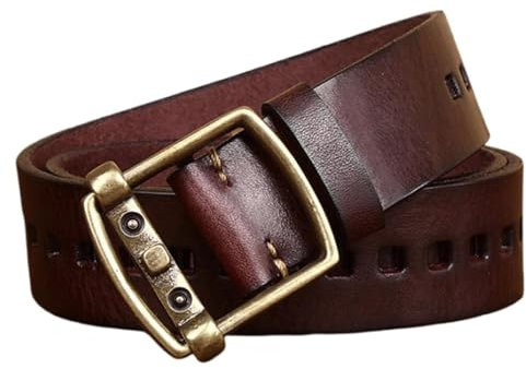 DUddTTW Vintage Gürtel Hohl Snap-on Gürtel Vollnarbenleder Herrengürtel Distressed Gürtel Männer Vierkantloch Dornschließe Herrengürtel