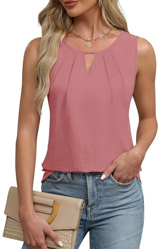 Chicrise Canottiera Donna Increspato Scollo a V Maglietta Comodo e Morbido Top Elegante Casual Rosa Medio 38-40