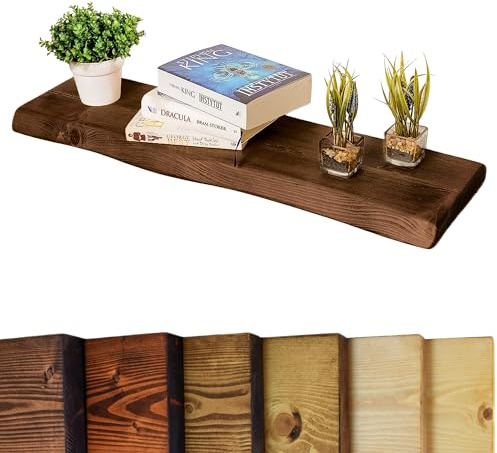 Live Edge Rustic Floating Shelf 12x1.5 inches, 240cm long - Walnut Finish Reclaimed Wood Floating Shelves for Wall Decor, Rustic Wooden Shelves for Bedroom, Living Room, Kitchen, or Bathroom