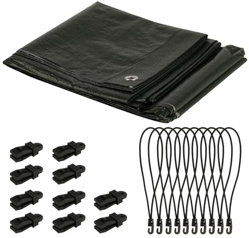 Bâche imperméable avec œillets, bâche en tissu 2 x 2 m, 200 g/m², PE indéchirable, avec œillets, résistant aux intempéries, bâche de protection en bois Tarpaulin, avec 10 clips de store, 10 cordes