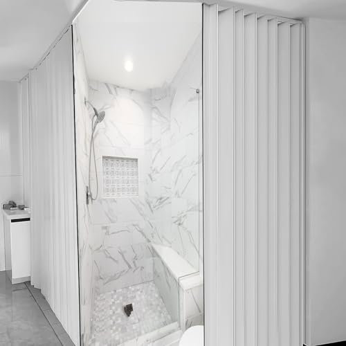 falttür Duschkabine/Falttür Für Badezimmerdusche, Doppelte Akkordeontüren Mit PVC-Platten Und Gleitschiene, Einziehbares Raumteilertor, Anpassung(180X180x203cm)