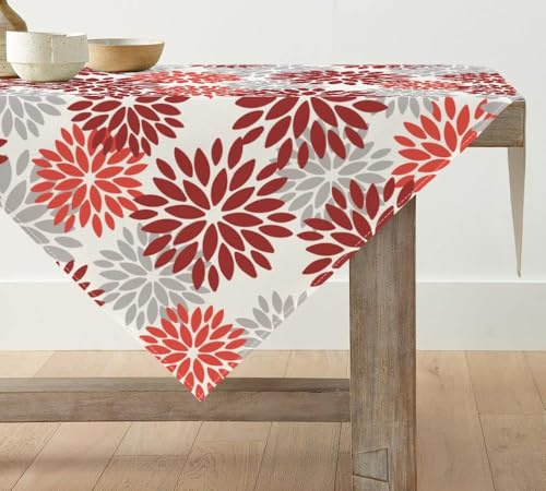 Artoid Mode Blumen Rot Dahlien Herbst Tischwäsche, Saisonnal Küche Tisch Dekoration Drinnen Urlaub Party Dekor 100x100 cm