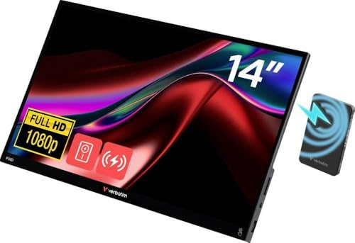 Verbatim PMT-14, schermo touch screen portatile 14 in plastica con power bank 5000 mAh, schermo portatile Full HD per laptop, tablet, smartphone, PS5, Nintendo Switch con USB-C e porta HDMI