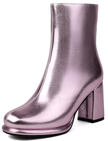 Bviennic Donna Stivaletti Tacco Alto a Blocco con Plateau Moda Punta Rotonda Zip Festa Polacchine 2435, Numero 33-47