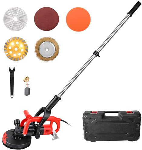 Yigowyigo 3800W Betonschleifer Set, Lange Handgriff Sanierungsfräse mit Ø180mm Diamantschleiftopf, 6-Stufigen, 5000 RPM Betonfräse Winkelschleifer mit Absaughaube, zum Abziehen von Beton, Fliesenkleb