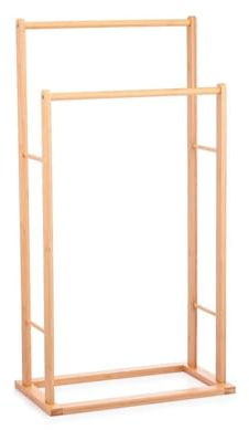 BM Portasciugamani Verticale in Bambù a 2 Livelli, Stabile e Impermeabile, Ideale per Bagno e Lavanderia, 44.5×5×88 cm (2 Barre – Verticale)