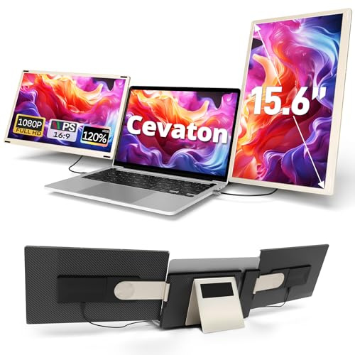 Prolunga schermo per computer portatile, 15,6 pollici, FHD 1080P IPS Triple Portable Monitor Fit per laptop da 13-17,3 pollici, supporto integrato e doppio altoparlante monitor esteso, compatibile con | Plug & Play, girevole a 235°, rimovibile, adatto per laptop da 13 a 17,3 pollici, compatibile con Win/MacOS/Chrome/Android