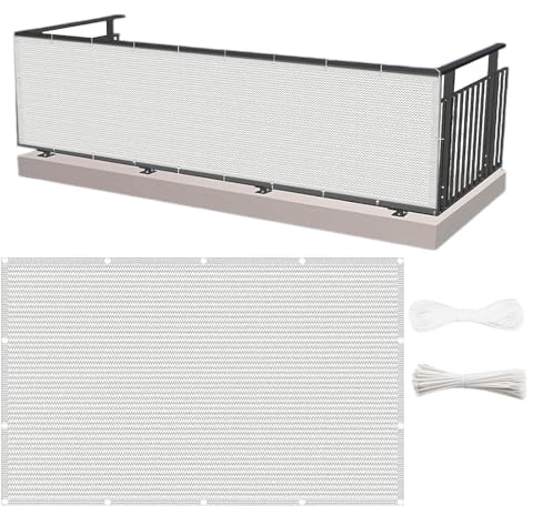 Balkon Sichtschutz Wetterfest 70 x 70 cm Windschutz Sonnenschutz Ohne Bohren HDPE Wetterresistent Robuste Balkon Seitenmarkise für Garten im Freien, Weiß