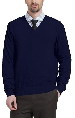 Kallspin Men’s Wool Blend Jumper Sweater V Neck Long Sleeve Knit Pullover