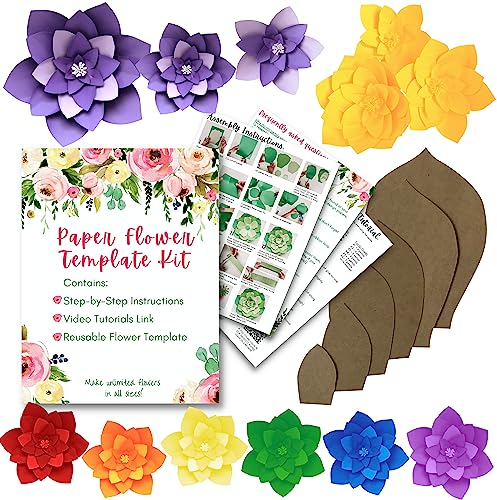 Papierblumen-Vorlagen-Set – Machen Sie Ihre eigenen Papier-Blumen – Papier-Blumen Dekorationen für die Wand – machen Sie unbegrenzte Blumen – DIY Do It Yourself – machen Sie alle Größen