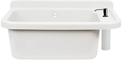 VBChome Fregadero con dispensador de jabón, 60 x 35 x 21 cm, lavabo con rebosadero, para comercios, lavaderos, jardín, incluye desagüe