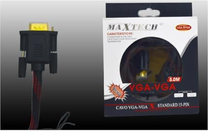 OISE ART STORE Trade Shop - Cavo Vga/vga Maschio-Maschio 5mt Retinato 15 Pin Filo per Pc TV Maxtech Vga-rt5m
