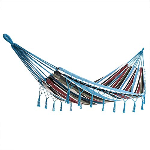 DETEX® Hängematte 2 Personen strapazierfähig Boho-Style Outdoor Garten Camping Reisehängematte Doppelhängematte Makramee XXL 300kg Belastbarkeit Blau