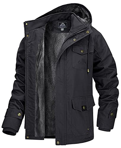 MAGCOMSEN Bomber invernale da uomo in pile, stile casual, stile militare, giacca a vento con cappuccio, Grigio, XL