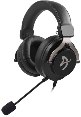 Arozzi Aria Gaming Headset with Detachable Microphone 50mm Drivers Microphone Mute Button Volume Control Aluminum Frame and 7.25 ft Braided Cable - Black