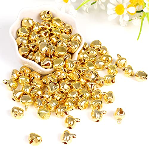 Kleine Glocken zum Basteln, 100 Stück Jingle Bells, 12 mm Glöckchen Gold, Mini-Glöckchen Weihnachtsschmuck für Schmuckherstellung Weihnachten Dekoration DIY (Gold)