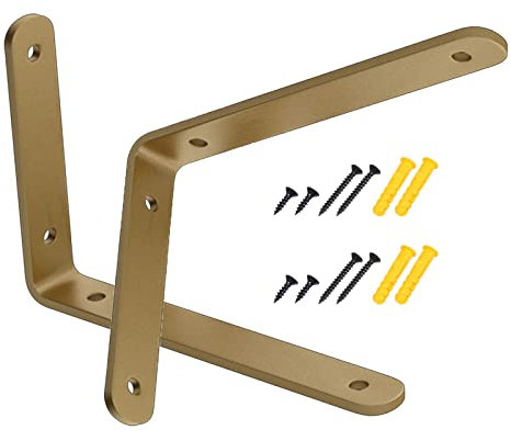 Staffe di Supporto per Mensola, Reggimensola Parete in Metallo, Staffe per Mensole Galleggianti Robusto con Viti, Supporti per Mensole Aperte DIY-Nero/Oro (L),Gold-20x12cm/7.9 * 4.7in