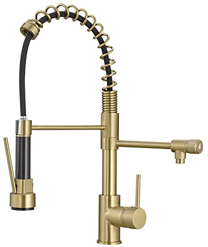 Gebürstete goldene Küchenarmatur mit herausziehbarem Sprühkopf, Einhandgriff, Wasserhahn mit 3-Wege-Trink-Küchenarmatur, für Wasserfiltersystem oder Topffüller-Wasserhahn in Gold