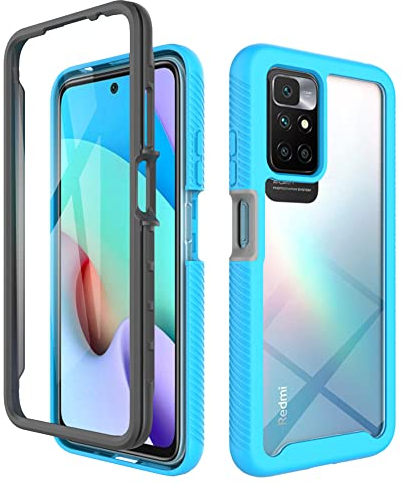 ESTH® Hülle für Xiaomi Redmi 10 2022 360 Grad Vollschutz Handyhülle Stoßfest Kratzfeste Staubdicht Klar Case Outdoor Panzerhülle mit Displayschutz und PC Bumper, Hellblau
