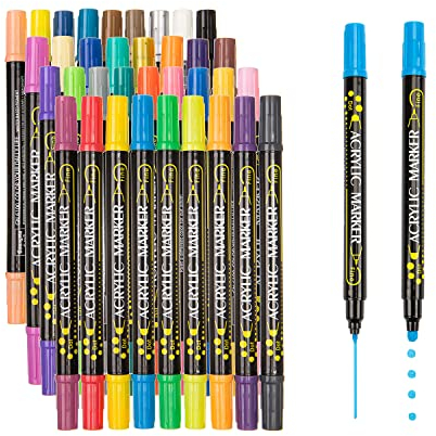 CeleMoon 36 Colors Acrylic Paint Pens, Dual Tip Painting Markers Set with Fine & Round Tips for Wood, Easter Egg, Canvas, Stone, Rock Painting, Glass, Ceramic Surfaces, DIY Crafts Making Art Supplies
