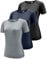3er Pack Sport T-Shirt Damen, Fitness Sport Shirt Kurzarm Oberteile, Rundhals Funktionsshirt Laufshirt für Frauen, Workout Tops, Gym Yoga Shirt Damen, Kurzarm Trainingsshirt Black/Navy/Hgrey 3P13-S