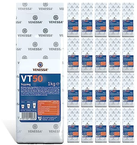 Venessa VT 50 Milchpulver Topping, 20 x 1kg Vorratspackung, für Vending und Heißgetränkeautomaten (enthält 50% Magermilchpulver) Feinporiger stabiler hochwertiger Schaum