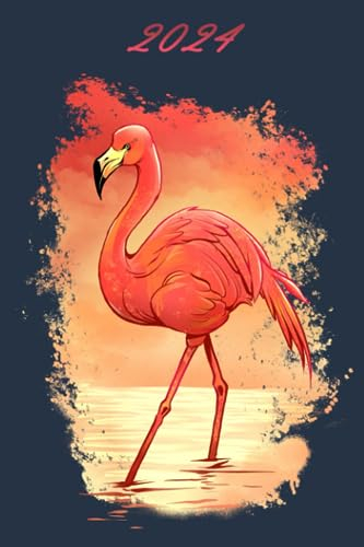 Kalender 2024: Kompakter Jahresplaner Wochenübersicht | A5 | Januar bis Dezember | Ferien, Feiertagen Monatsübersicht und vieles mehr | Organizer und Zeitplaner für 1 Jahr | Flamingo Sonnenuntergang