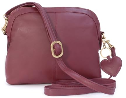 Gigi - Damen Leder Umhängetasche - Crossbody Bag/Handtasche Klein - Verstellbarer Schultergurt - mit Herz Schlüsselring - OTHELLO 10190 - Burgund