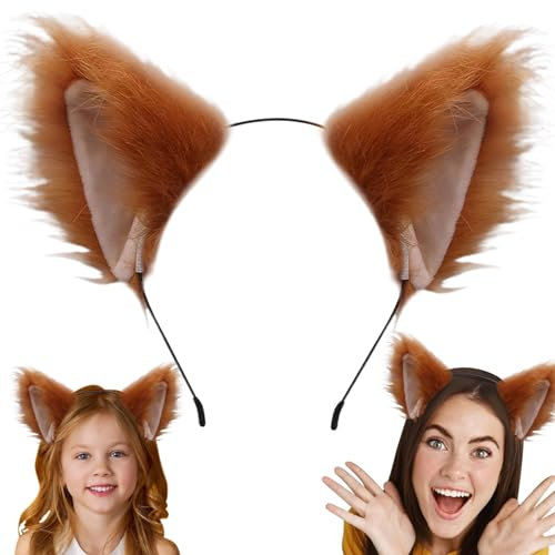 Weddflower Katzenohren Stirnband Fuchs Ohren Kunstfell Furry Ohrs Haar Reif Cat Cosplay Party Kostümzubehör Brown braun