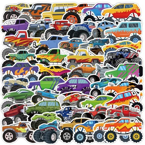 SUNYOVIME 50 Stück Monster Truck Sticker Set,Vinyl Sticker Wasserfest Graffiti Aufkleber für Laptop Skateboard Koffer Helm Auto Fahrrad Handy Scrapbook,Geschenk für Kinder Teenager Erwachsene