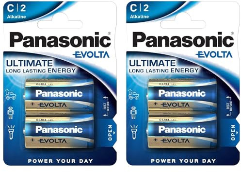 PANASONIC - Lote de 2 ampollas de 2 pilas Evolta Baby C LR14-1,5 V