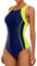 Attraco Damen Sport Einteiliger Badeanzüge Racerback Sport Bademode Bauchweg Sportbadeanzüge für Frauen Surfen Schwimmanzug Navy/Gelb L