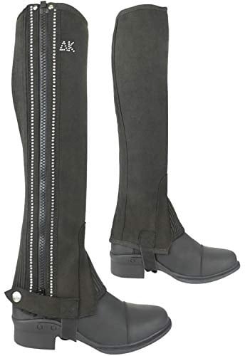 AK Waschbare Reitchaps aus Mikro-Wildleder mit Kristall Reihen AKRS-1890 (Black, S)