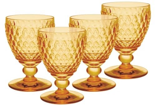 Villeroy & Boch Boston Saffron Weißweingläser 4er Set, 230 ml, Farbige Weingläser mit Facettenmuster, Kristallglas für Weißwein, Spülmaschinengeeignet, Gelb