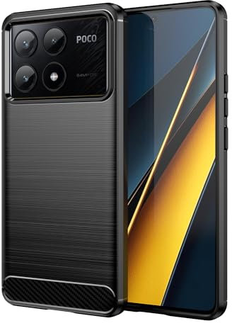 Max Power Digital Funda para móvil Xiaomi Poco F6 Pro 5G Carcasa Protectora Antigolpes Silicona Negra Diseño Fibra de Carbono Resistente Absorción de Choque [Compatible Carga Inalámbrica]