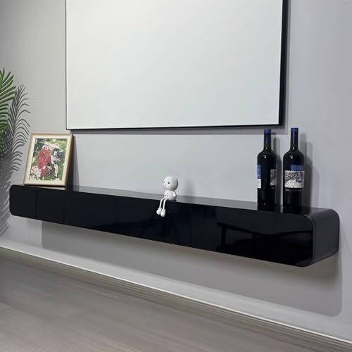 GLMGBP Schwarzer schwebender TV-Schrank, an der Wand montierte TV-Einheit aus Massivholz, TV-Bank, Multimedia-Konsole, Medienwand, TV-Ständer (120 cm)